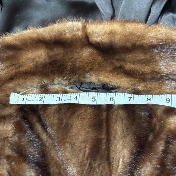 VINTAGE 50s I. MAGNIN Full Length Demi Buff MINK FUR COAT Mahogany Shawl Collar - Picture 9 of 11